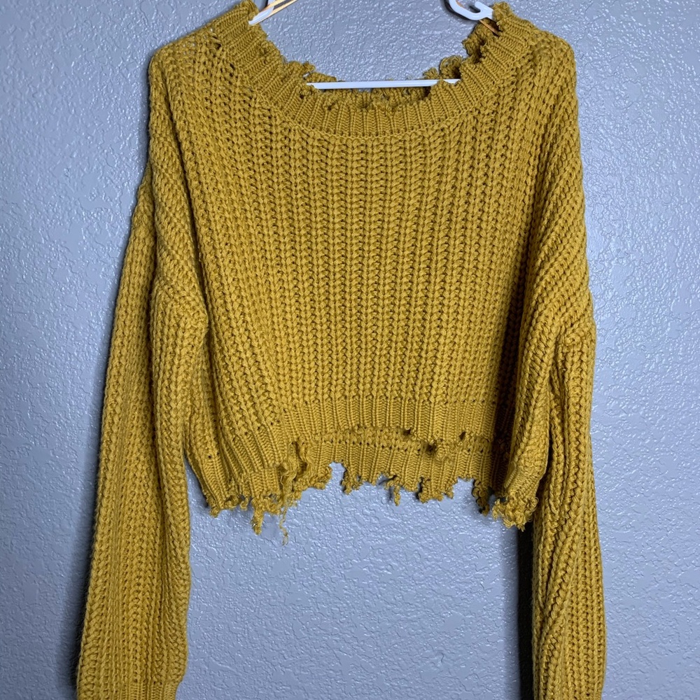 Mustard yellow cropped choppy sweater